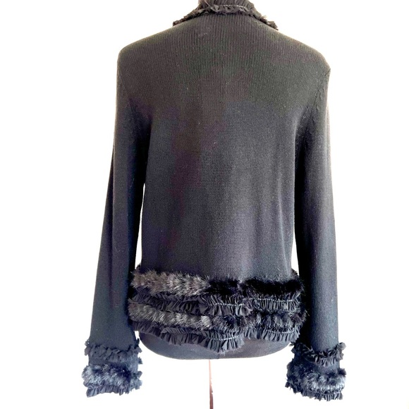 NWT CHICO'S Fancy Black Faux Fur Trim Sweater Cardigan Sz2 - Picture 4 of 8